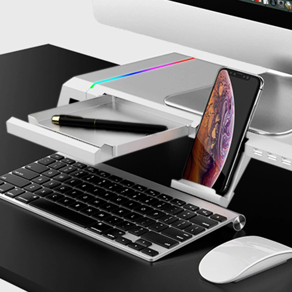 RGB 데스크탑 모니터 홀더 4 USB 2.0 노트북 스탠드 베이스 컴퓨터 스크린 라이저