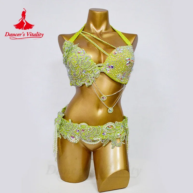 

Belly Dance Performance Set for Women Senior AB Stones Bra+belt Pcs Customsized Oriental Belly Dancing Competiton Suit