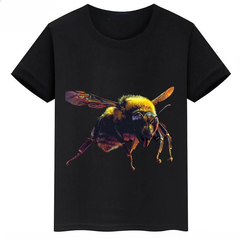 thumbnail image 1 of Ropa infantil con estampado de abejas, camisetas negras de manga corta de verano para niños, camisetas de algodón personalizadas para niños y niñas, 1 of 5
