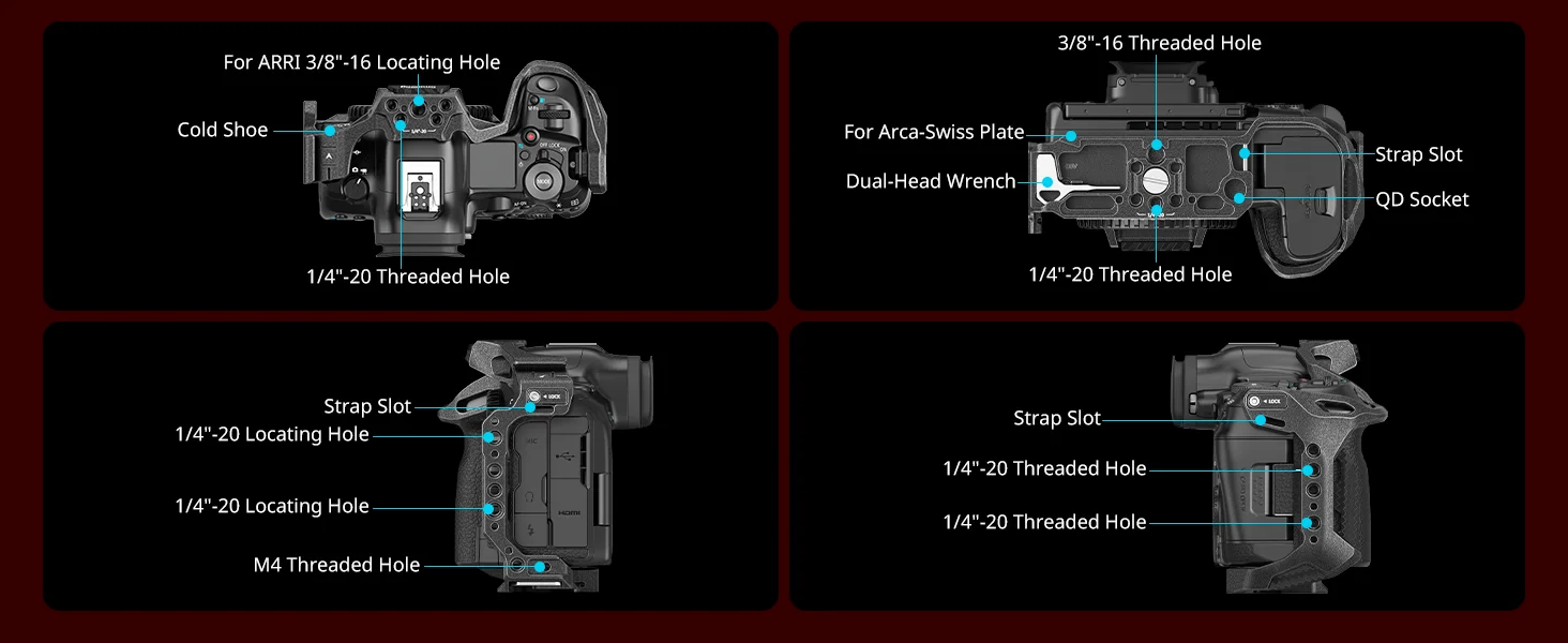 R5 Mark II "Black Mamba" Camera Cage for Canon EOS R5 Mark II, with Cold Shoe Qu