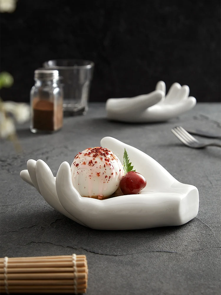 Creative Hand-shaped Ceramic Plates Hotel Special-shaped Chinese Plates Club Restaurant Dessert Tableware dining dish