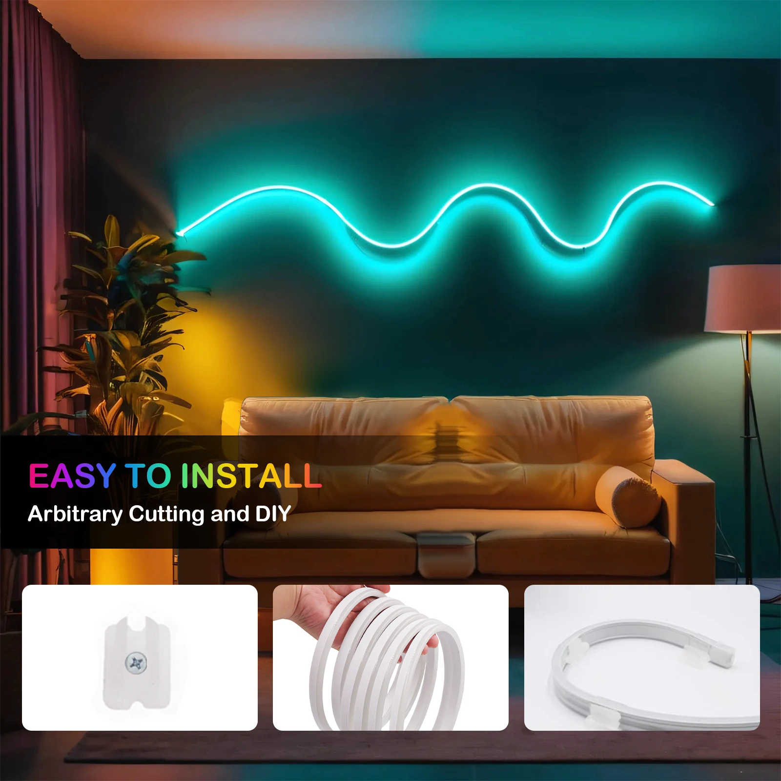 Description Picture 6 of itemUSB Neon LED Strip Waterproof 5V WS2812B LED Ribbon Wifi Bluetooth APP 24Keys 28Keys Remote Control RGBIC Neon Strip Rope Light