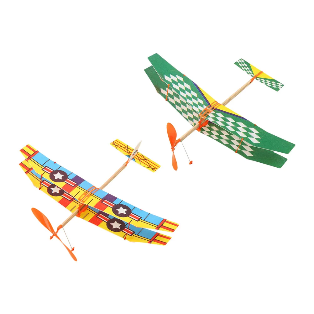 2 Pcs Rubber Band Plane Foam Planes for Kids Airplane Toys Glider Models Mini Plaything Plastic Assemble Aircraft Child Powered 3 4cm mini basketball toys squeeze ball hand wrist stress relief pu foam ball toy for kid adult gift