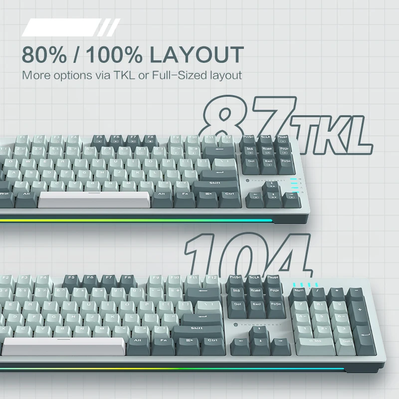 Thunderobot-teclado Mecânico para Jogos K104 Vermelho Interruptor Marrom Hot Swappable Pbt Keycaps com Fio Tamanho Completo Rgb - Imagem 2