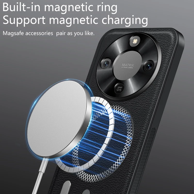 Luxury Leather Texture Magnetic Case with Wireless Charging