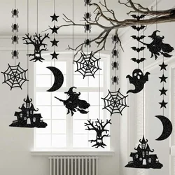 Halloween Hanging Banner Garland Set - Spooky Spider, Witch, Ghost, and Bat Ornaments (6pcs)