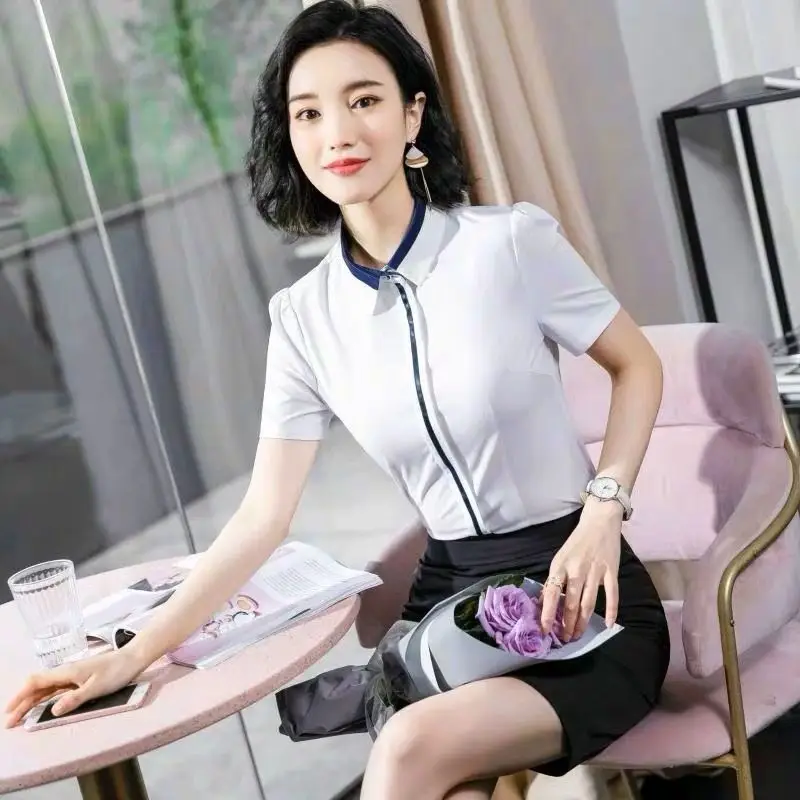 Spring Summer New Slim White Basic Shirt Tops Polo Neck Long Sleeve Simplicity All-match Blouse Office Fashion Women Clothing
