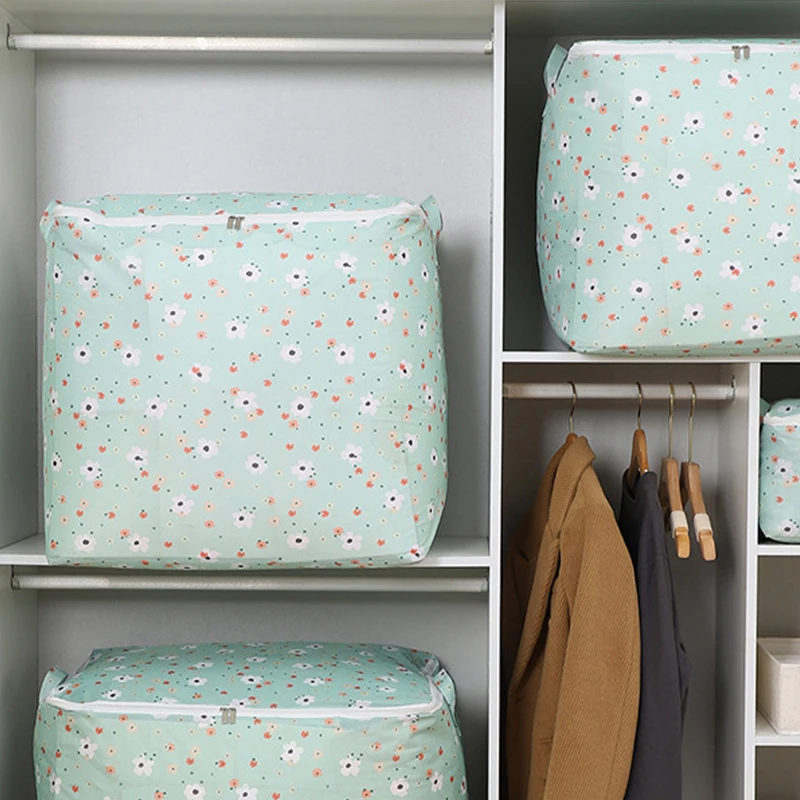 Clothes Storage Bag Foldable Storage Bags Large Capacity Waterproof Oxford Clothes Storage Organizers Floral Zipper Container 6