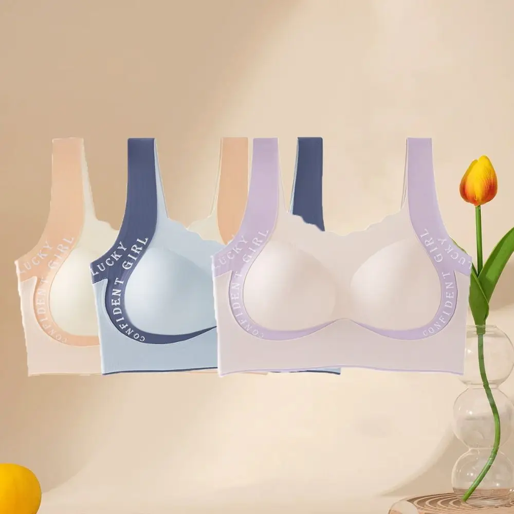 Breathable Letter Girls Wireless Bra Sweet Seamless Teens Push Up Bra Soft Support Lingerie Underwear Women Daily