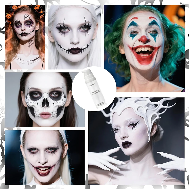 Fondotinta liquido bianco, copertura resistente a copertura totale, formula liquida cremosa per trucco gotico, cosplay, opaco a lunga durata - immagine 4