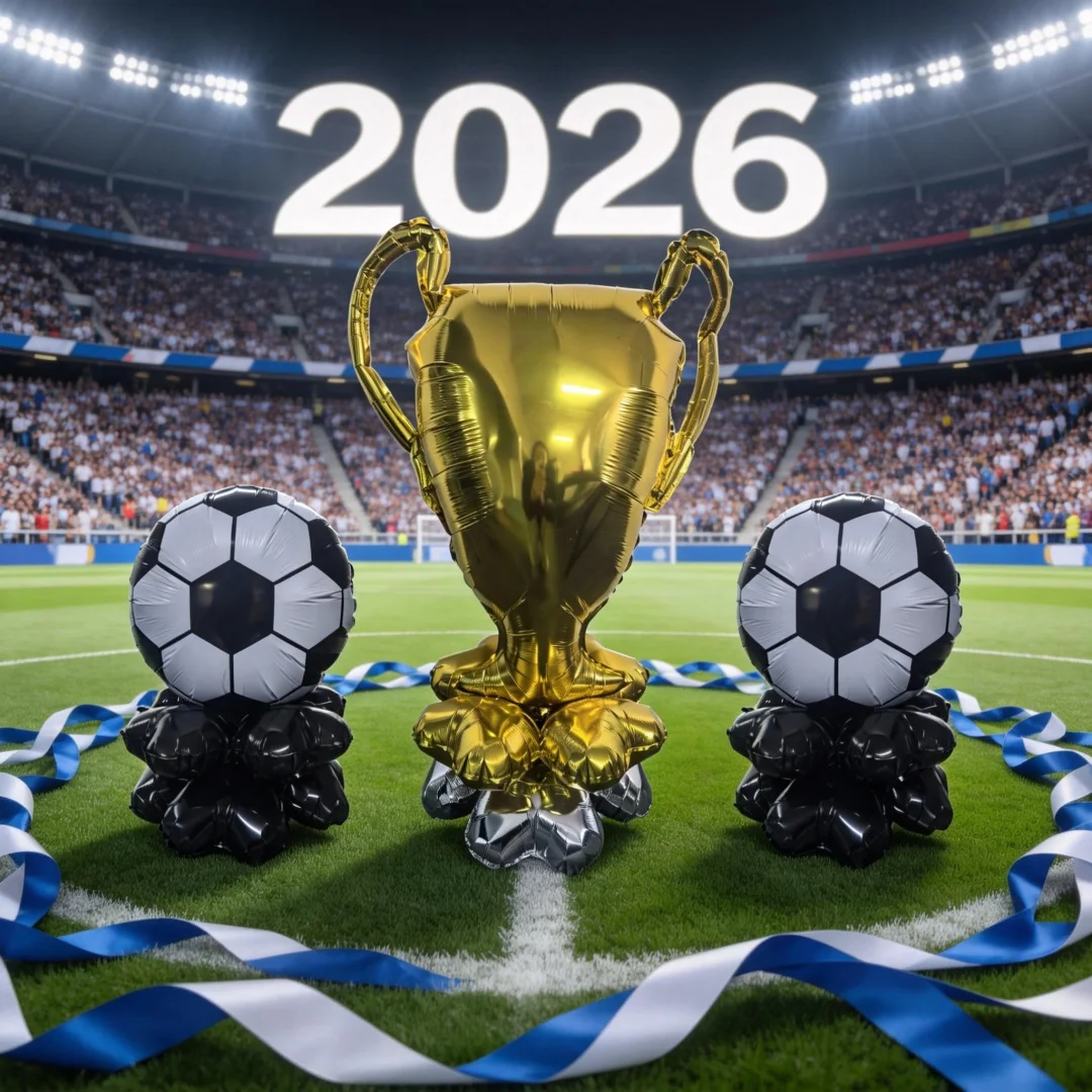 1 Set of 2026 Football-Themed Balloon Column Set, Trophy and Football with Four-Leaf Clover Foil Balloons, DIY Signatures and Stickers, Perfect for 2026 Football Tournament Party Decorations, Graduation Ceremonies, Coming-Of-Age Ceremonies, and Fan Birthday Party Decorations