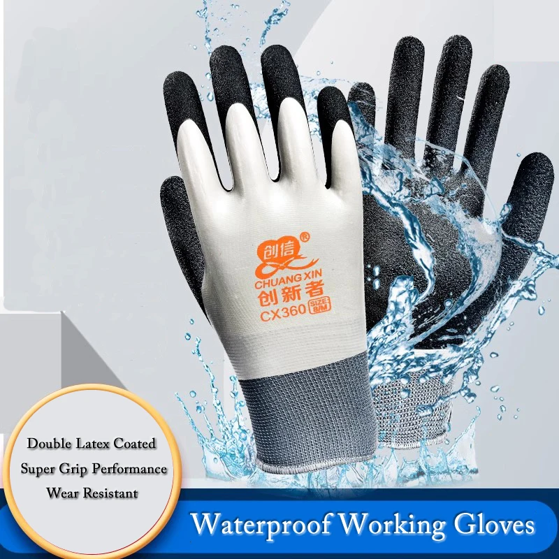 1/Paar Super Grip Arbeitshandschuhe, gummibeschichtet, rutschfest, wasserdicht, verschleißfest, Gartenhandschuhe für Gartenreparatur, Bauarbeiter – Detail 13