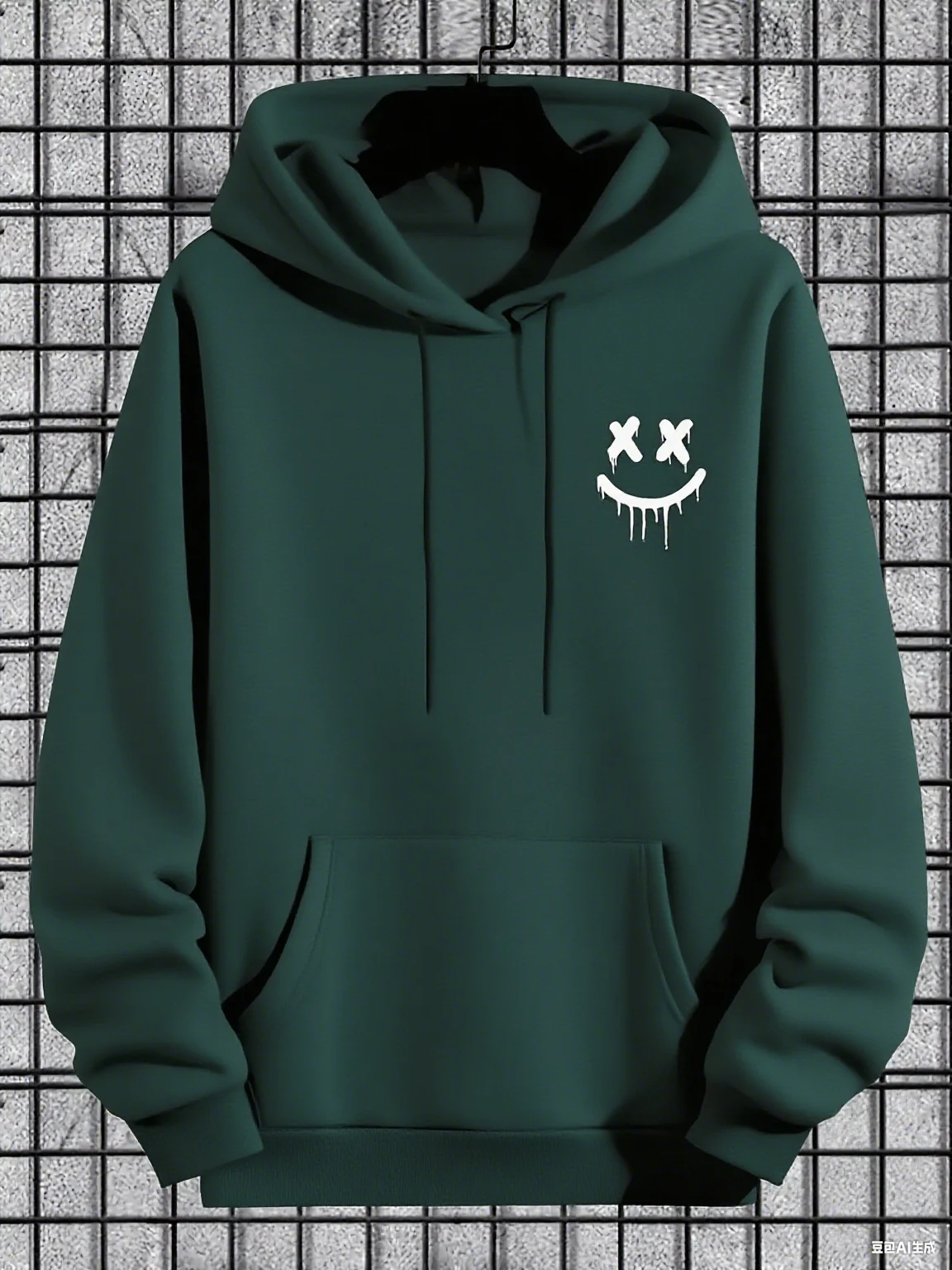 Men's Casual Hoodie with Geometric Face Design