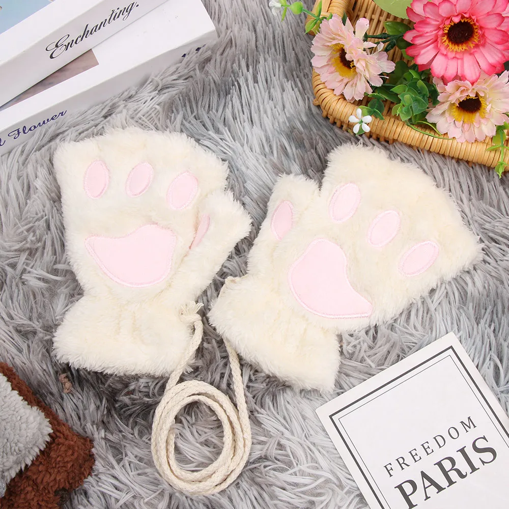 Cat Gloves Children Fashion Boys Girls Cat Claw Paw Plush Mittens Warm Soft Winter