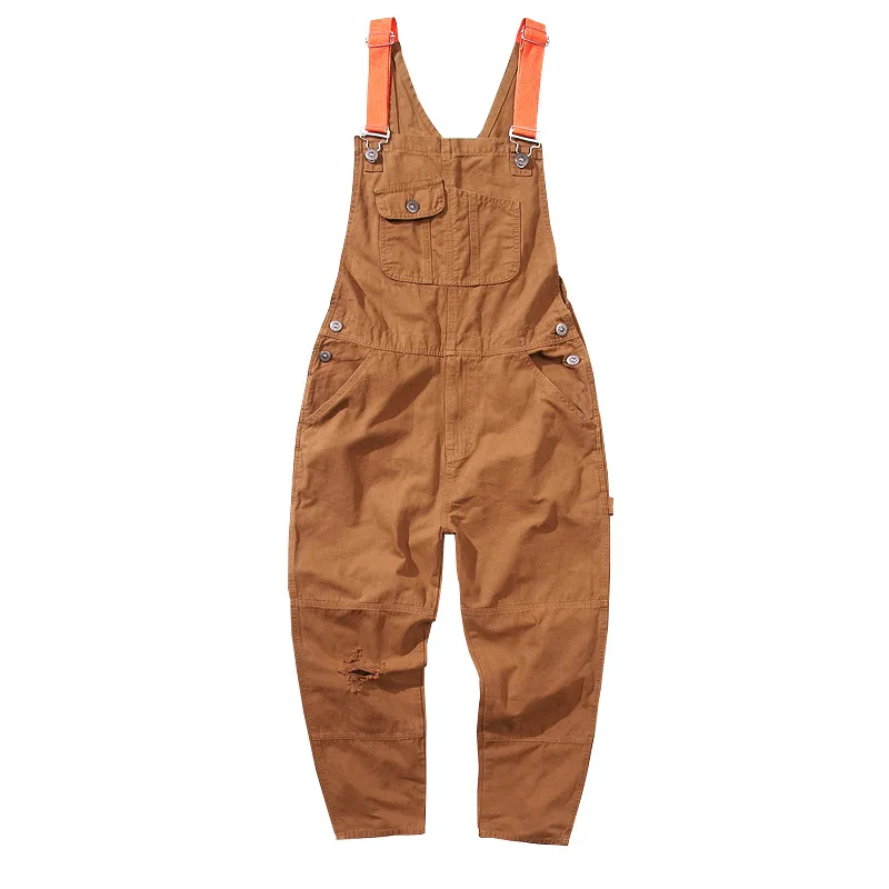 Retro Overalls Mens Casual Bib Cargo Pants Ripped Jeans Loose Trousers Patchwork Jogging Vintage Streetwear