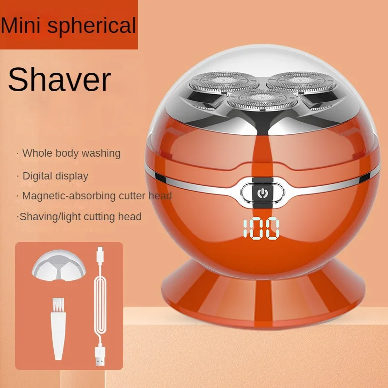 new-electric-razor-three-blade-spherical-digital-display-machine-men's-wireless-charging-waterproof-with-base-mini-shaving