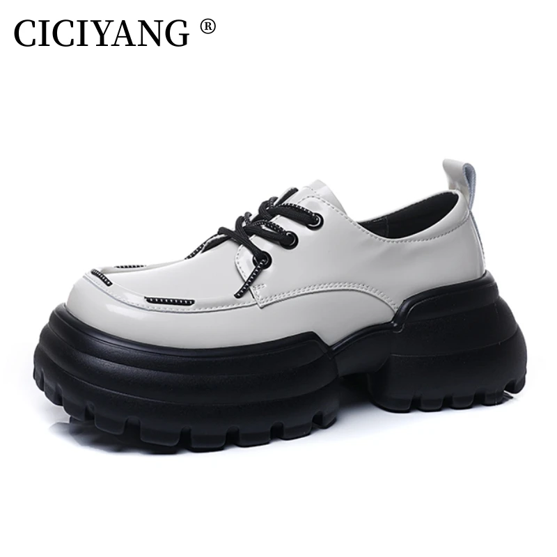 

CICIYANG Loafers Women Genuine Leather British Style Spring Shoes 2023 New Lace-up Square Toe Preppy Girl Students Shoe Handmade