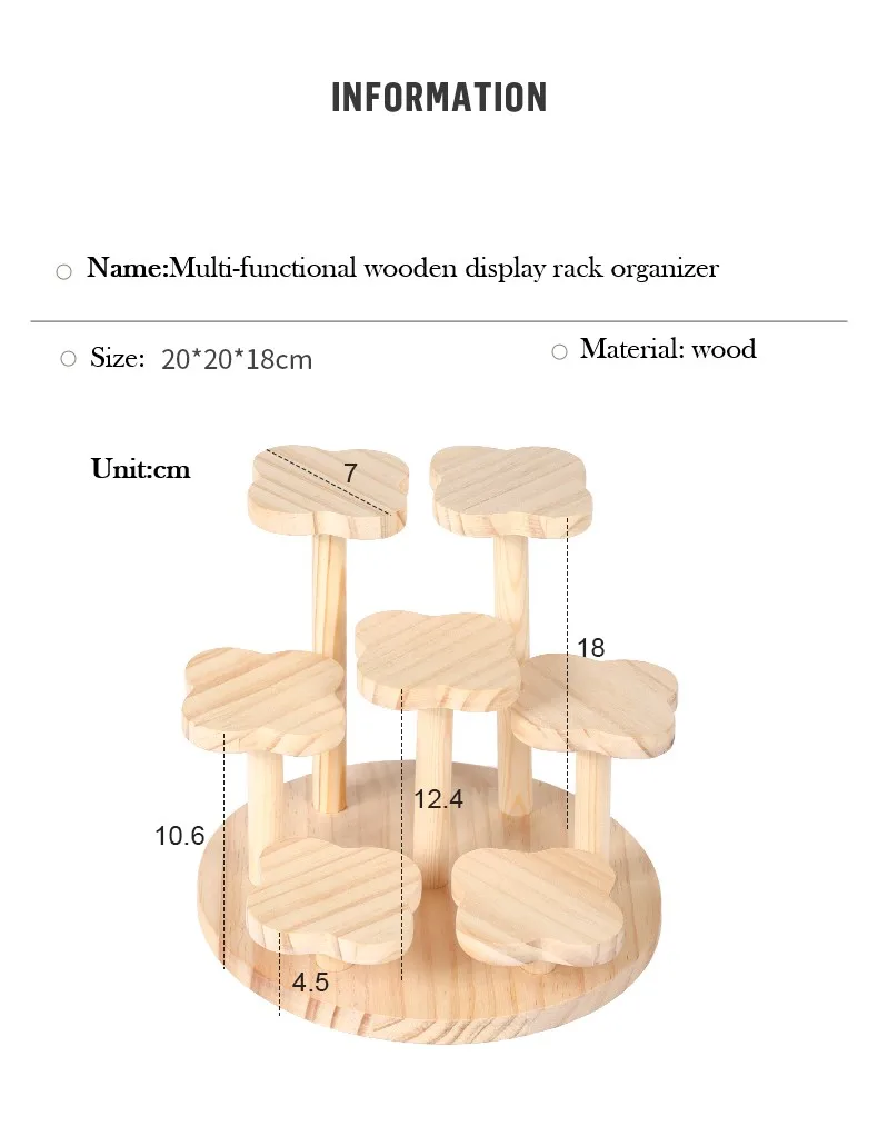 Description Picture 2 of itemWooden Display Riser Stand Organizer Shelf Stand for Toys and Dolls Figure Display Cabinet Cute Dolls Storage Rack Decoration
