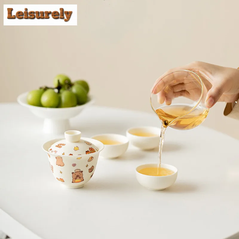 Creative Capybara Panda Handheld Travel Tea Set Kit Japanese 1 Pot 3 Cups Tea Maker Organizer Portable Camping Stock Bags Cafes