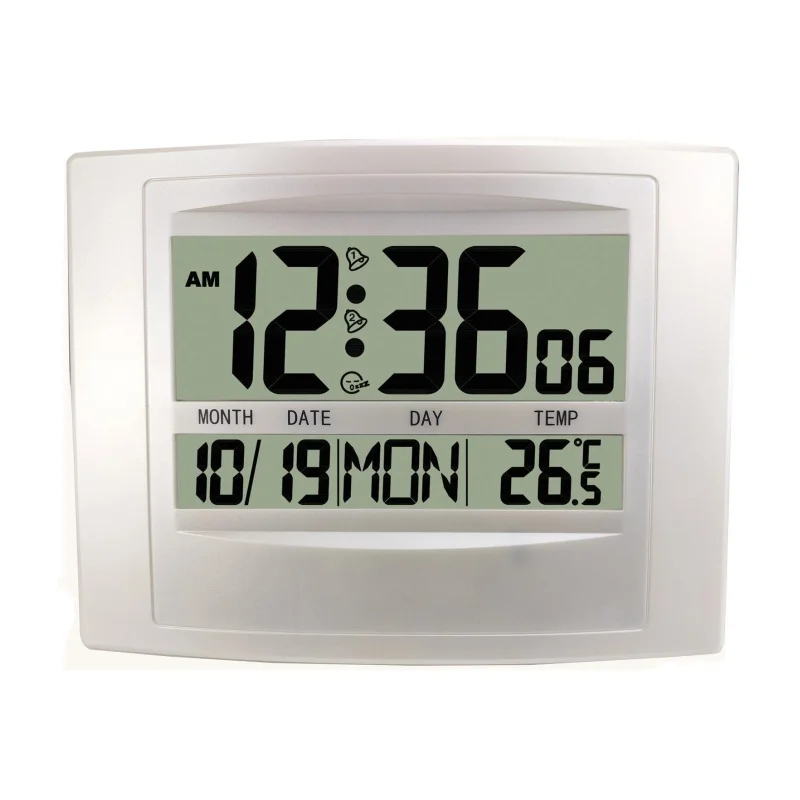 שעון קיר דיגיטלי גדול תאריך שבוע תצוגת שבוע 2 אזעקות מונעי סוללה נטענת שעון שולחן סנוז 12/24 שעה אזעקה אלקטרונית lcd