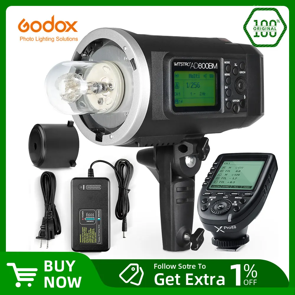 Godox Wistro AD600BM Bowens Mount 600W GN87 HSS 1/8000s sincronización Flash exterior con sistema X inalámbrico 2,4G batería integrada de 8700mAh
