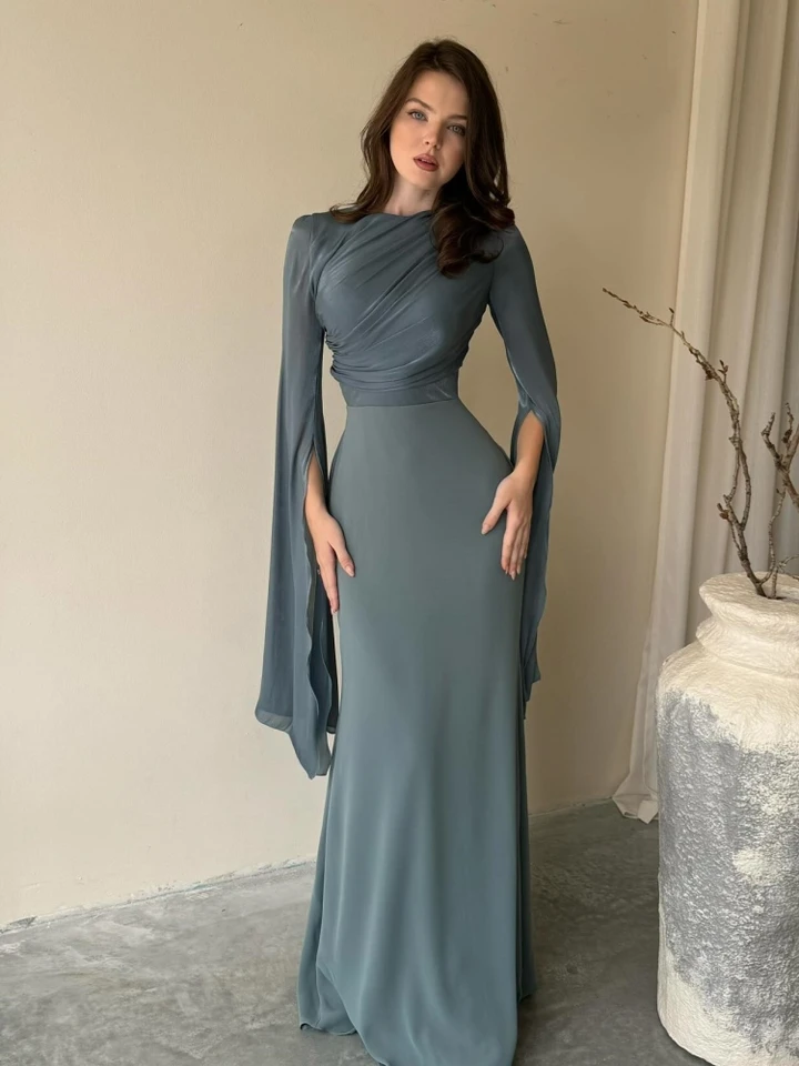 Maxi abito da donna in pizzo all'uncinetto, vintage, elegante, con collo alto, in pizzo floreale, maniche a sbuffo, abito lungo da cocktail, Blu scuro, XXL