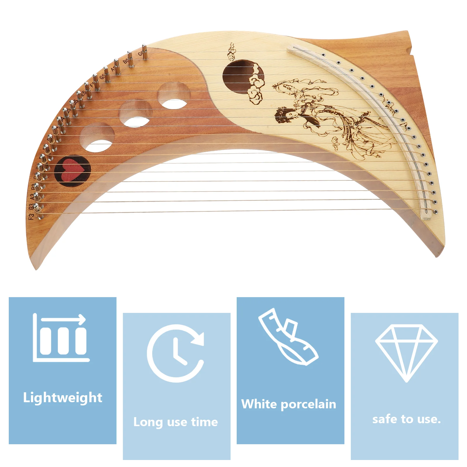 1 Set Wooden 19-string Lyre Harp Portable Harp String Musical Instrument (Assorted Color) Wooden