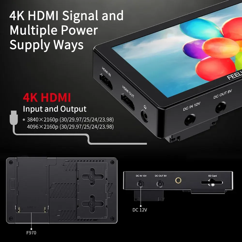 FEELWORLD LUT5 5.5 Inch Field Monitor Touch Screen DSLR Camera Bright 3000nit 4K HDMI Input Output With Instal Kit Monitor
