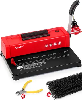 46-Hole Spiral Coil Binding Machine, Electric Inserter, 100 Comb Spines, for A4/A5/Letter, Office Home 1