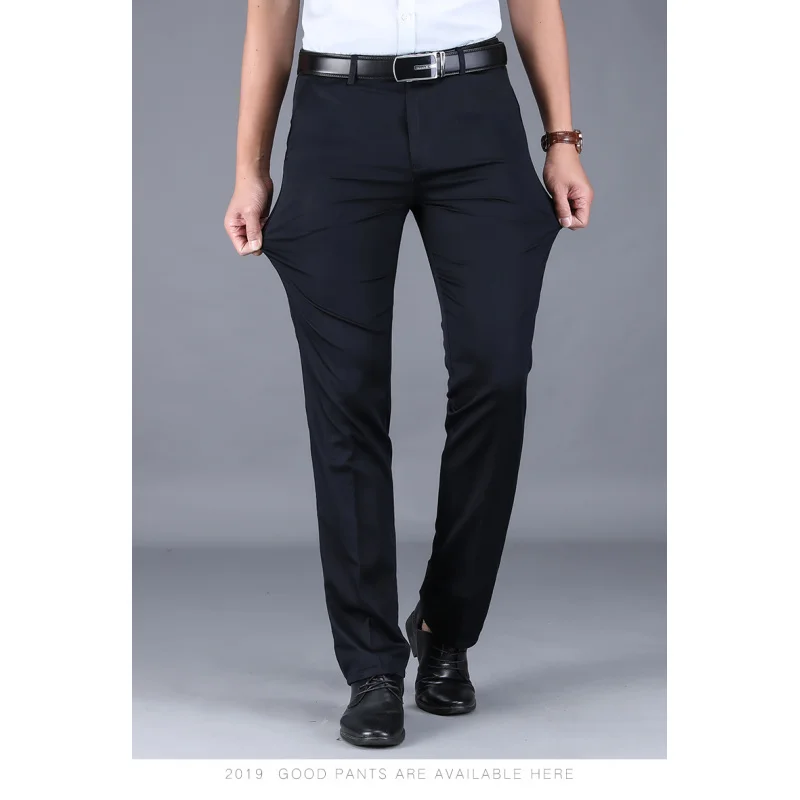 Summer Business Casual Pants Men's Thin and Silky Breathable High Waist Loose Straight Daily Office Large Size Suit Pants
