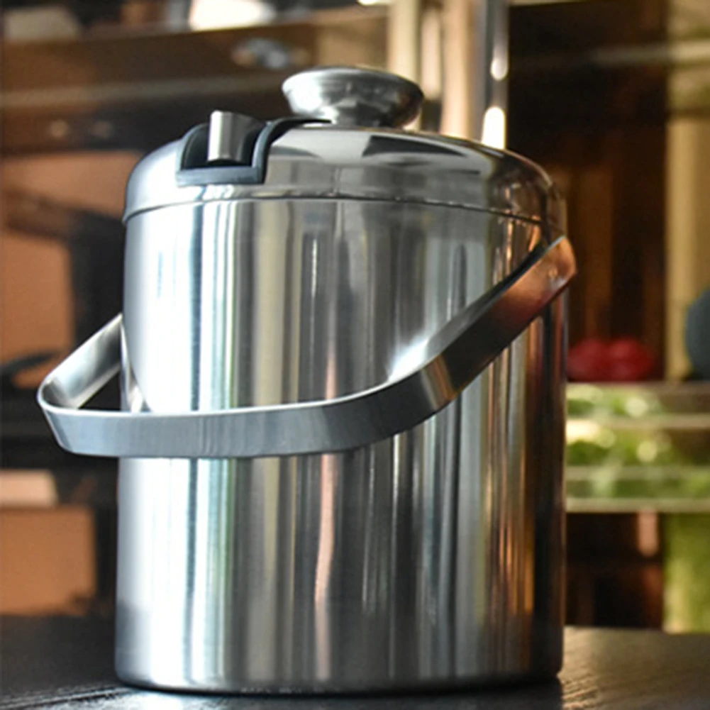 1.3/1.6L Double-layer Stainless Steel Ice Bucket Wine Beer Ice Cube Container with Tong Clip for Picnics Bar Party Supplies