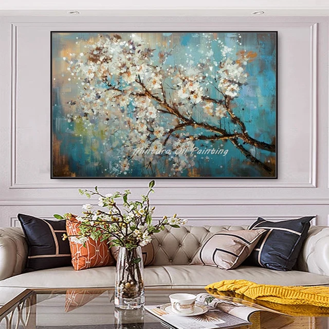 Mintura,Large Handpainted Blue Tree Flower Oil Painting On Canvas,Morden Home Decoration,Art Poster,Wall Picture,Room Decor,Gift 1