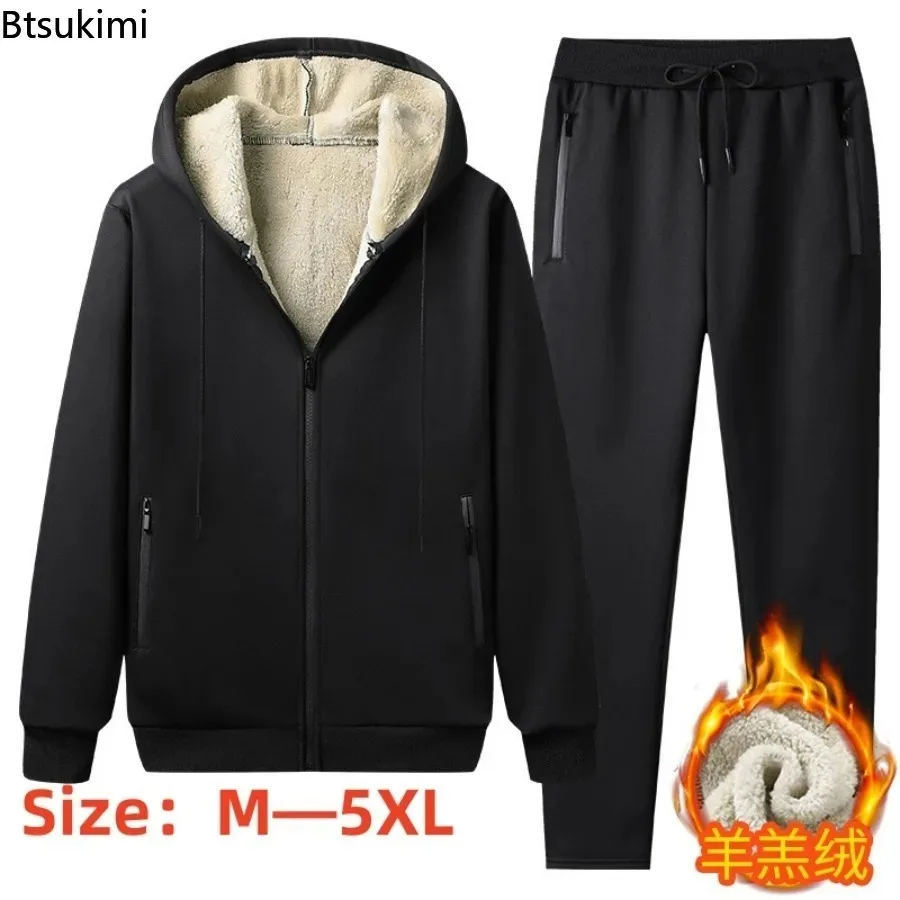 2024 Men's Thick Warm Tracksuit  Sets 2PCS Fashion Jackets Coats and Pants Sets Male Autumn Winter Clothing Two Pieces Sweatsuit new 2024 men s casual outdoor pants sets retro print shirt pants 2pcs sets fashion beach style tops trousers men s sets s 6xl