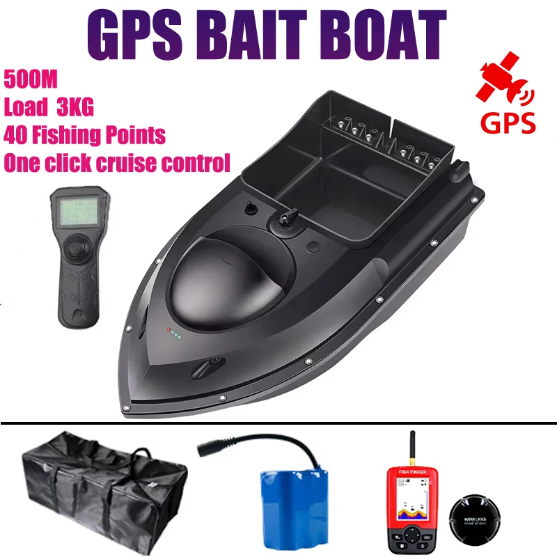 Remote Control Boat RC GPS 500M Bait Boat 40 Fishing Points Expanded Funnel Load 3KG Automatic Cruise Return Fish Detector Hook Feeding Trawl Ship