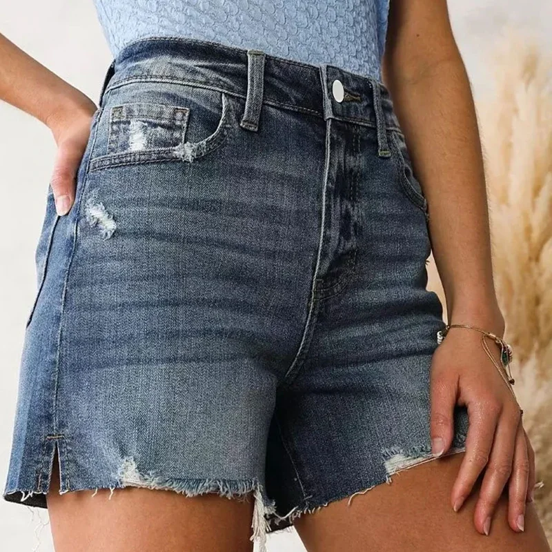 

2024 Fashion Vintage Summer Women Ripped High Waisted Denim Shorts Casual Pocket Short Jeans Streetwear Ladies Hotpants Shorts