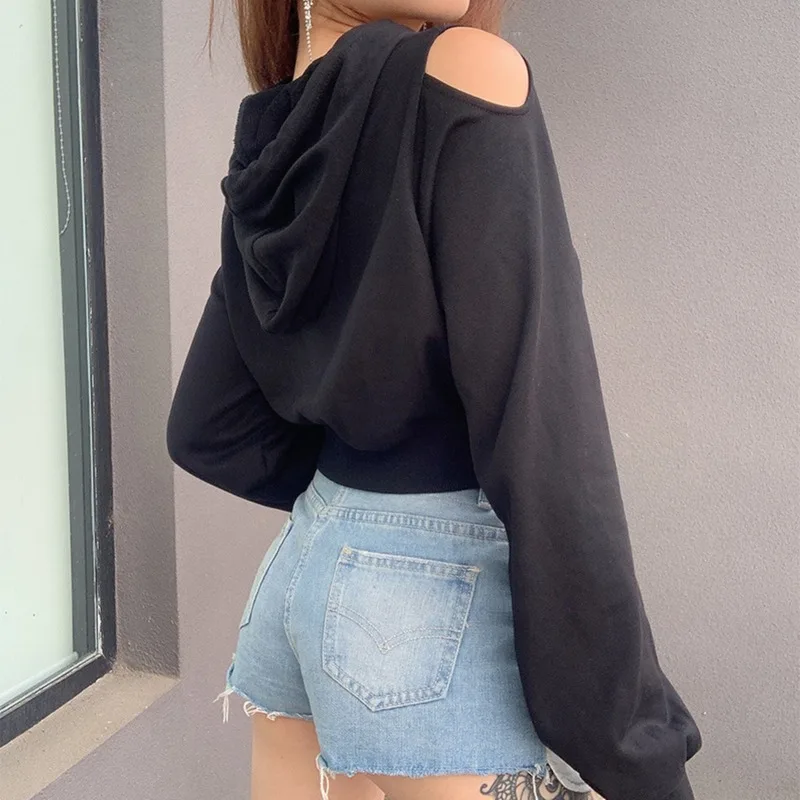  Sexy Hoodie Fashion Women Autumn Spring Long Sleeve Cut Out Chain Hoodie Short Sweatshirt Hollow Crop Top Women's Clothing