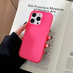 Ultra Thin Slim Hard Matte Clear Candy Phone Case - Transparent Antishock Back Cover - iPhone 15 Plus (Rose Red)