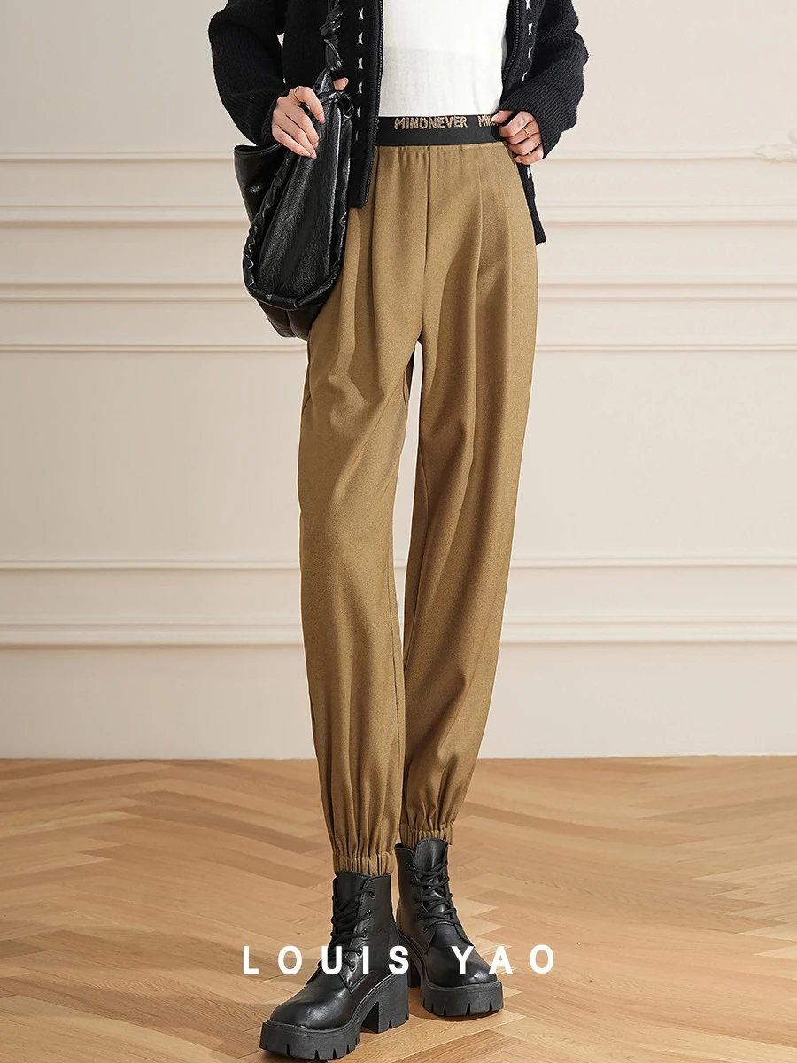 LOUIS YAO Women Pants Cropped Tapered Harem Pants 2024 New Arrival Stylish Pleated Cuffed Contrast Color Women's Casual Pants
