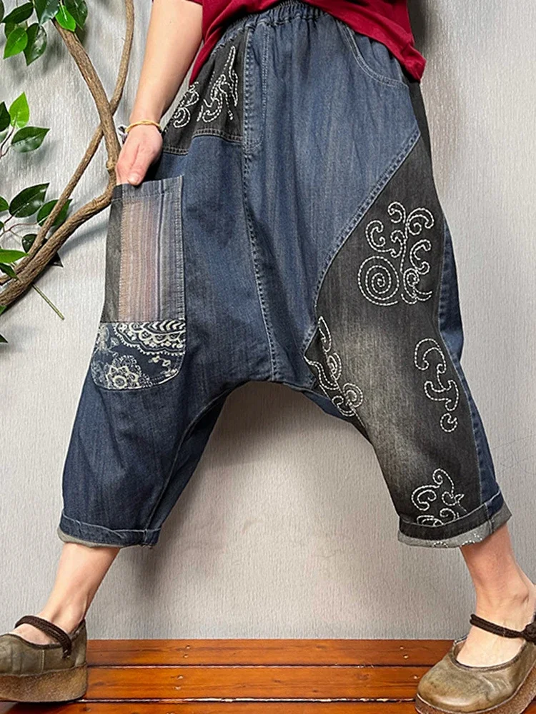 Amax luluE 2024 Fall Womens Fashion Loose Embroidery Denim Pants Vintage Casual Jeans Ladies Luxury Classic Floral Punk Trousers