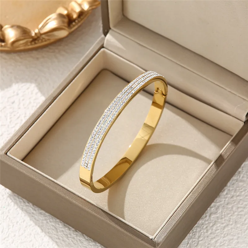 316L Stainless Steel Micro Inlaid Zircon Star Butterfly Bear Roman Digital Buckle Women's Bracelet Bangle Bracciali Donna 6
