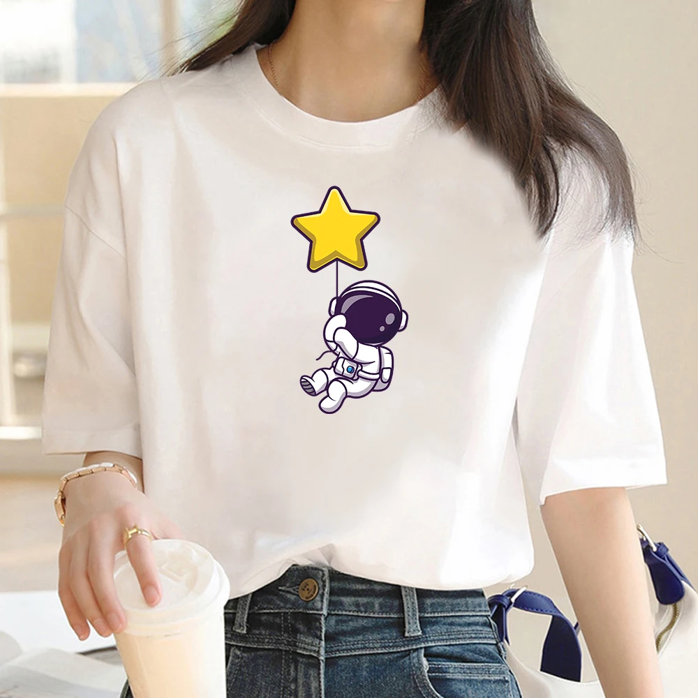 

Ladies High Quality T-shirt Street Fashion Girls Top Funny design Astronaut Print Ladies Top T-shirt Cool T-shirt Ladies T-shirt