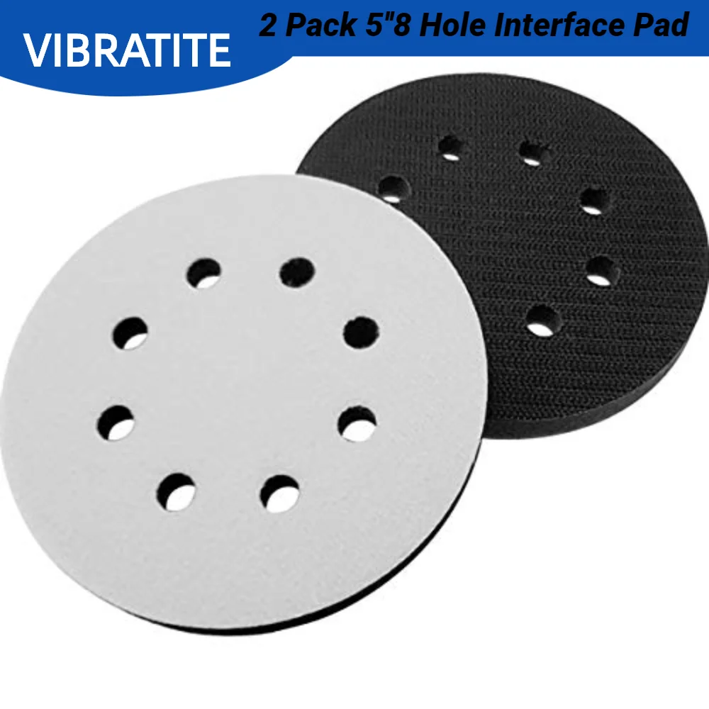 2 Pack  Interface Pad 5 Inch 8 Holes Hook and Loop Soft Sponge Cushion Buffer Pads for Sanding Disc 125mm Orbital Sander Pads