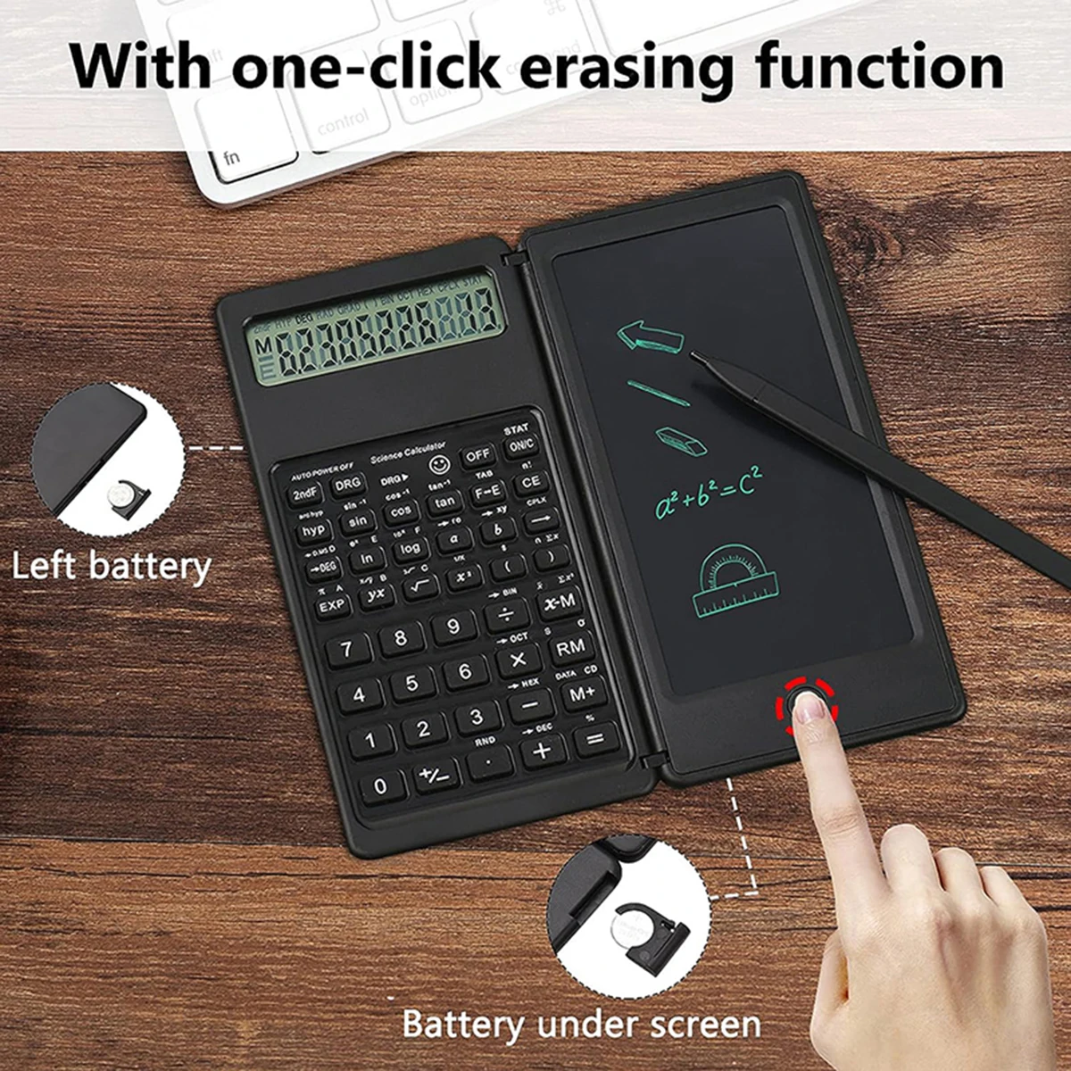 Scientific Calculator 2-In-1 Foldable 6 inch Writing Tablet 10 Digit LCD Display For College Office Student Teacher Accountant