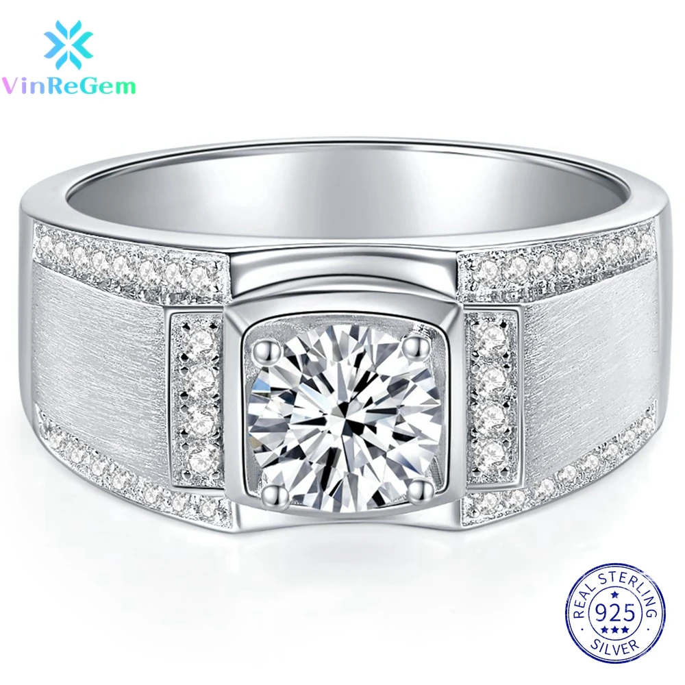 

Vinregem Genuine 925 Sterling Silver Round 2CT VVS1 Pass Test Diamonds D Color Moissanite Rings for Women Men Gift Drop Shipping