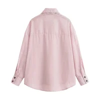 Chemise Femme Printemps 2026 Nouveau Style Rose Rayée Manches Longues Col Montant Boutonnage Simple Coupe Ample Décontractée Tendance Unique 2
