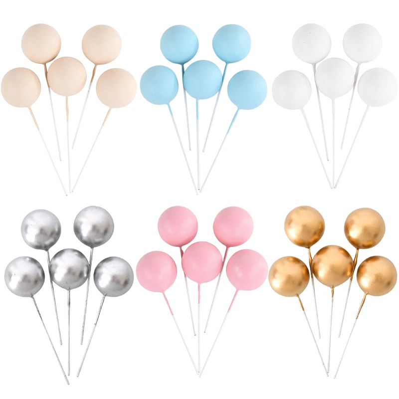 10Pcs 2-3cm Ball Cake Topper Gold Blue Pink DIY Cake Decorations Wedding Kids Birthday Party Supplies Baby Shower Cupcake Flag