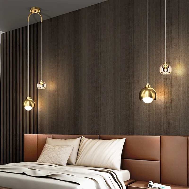 bedside small Glass ball pendant light luxury villa hotel living room chandelier modern creative chandeliers bedroom lamp