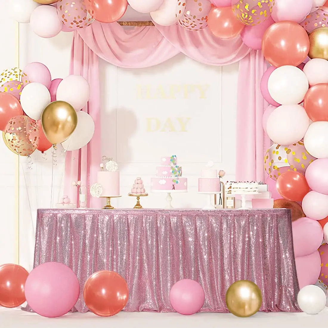 Sequin Table Skirt Pink Table Skirts Wavy Ruffle Sparkly Cover Skirt Tables Bridal Shower Birthday Party Display