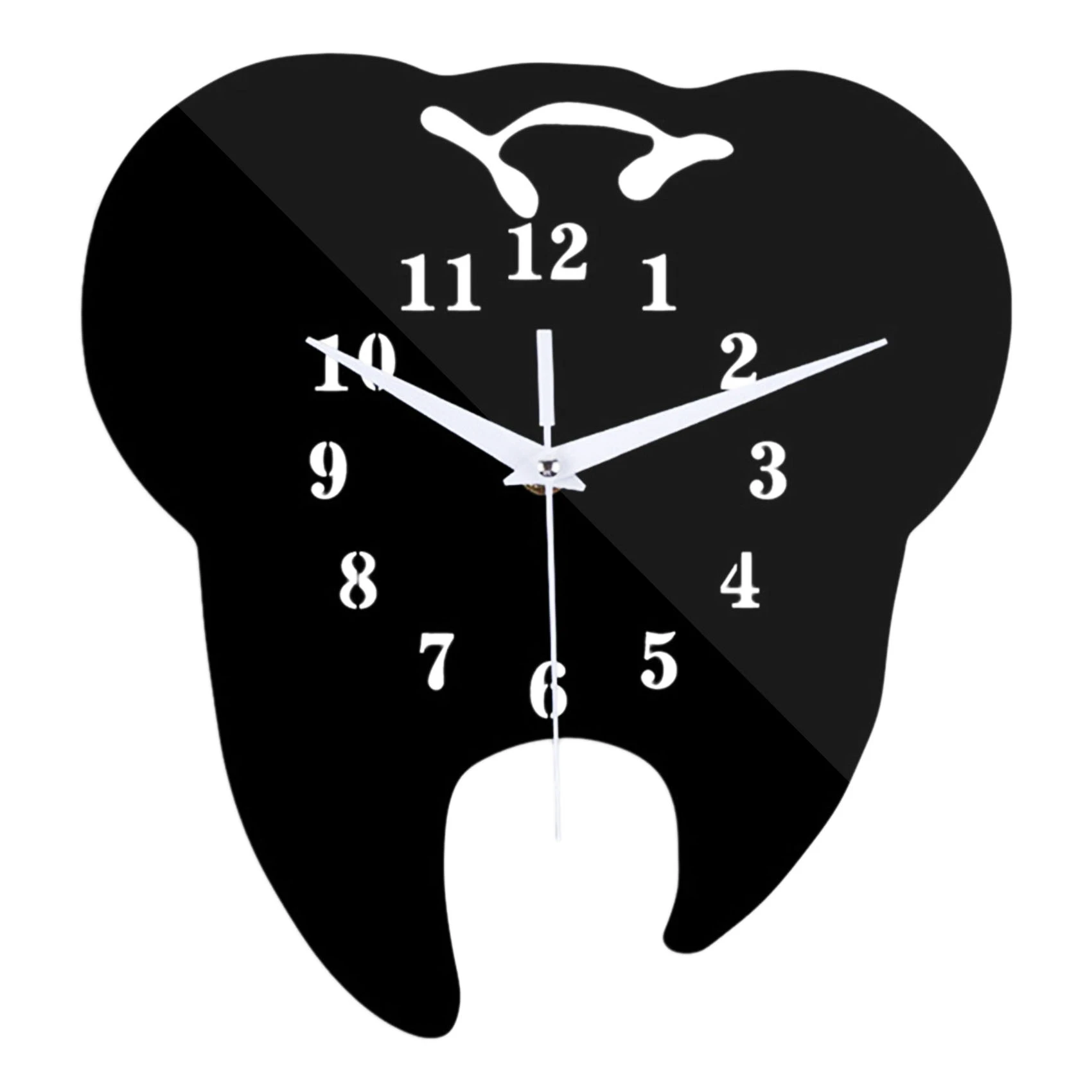 Timelike Creative Tooth-Shaped Wall Clock Dental Ornament Wall Clock 3D Acrylic Creative Mirror Wall Sticker Home Decor-Black