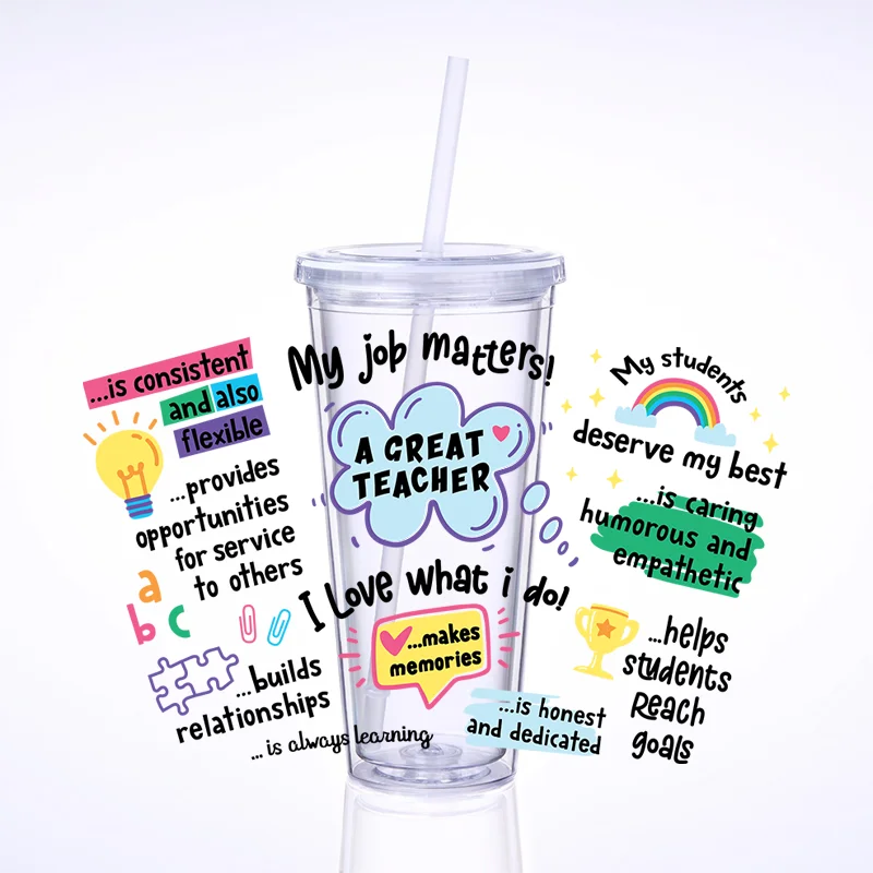 3D UV DTF Transfers teacher love Stickers, 24oz Cup Wraps,teacher life Printed for DIY Glass, Ceramic Metal Leather